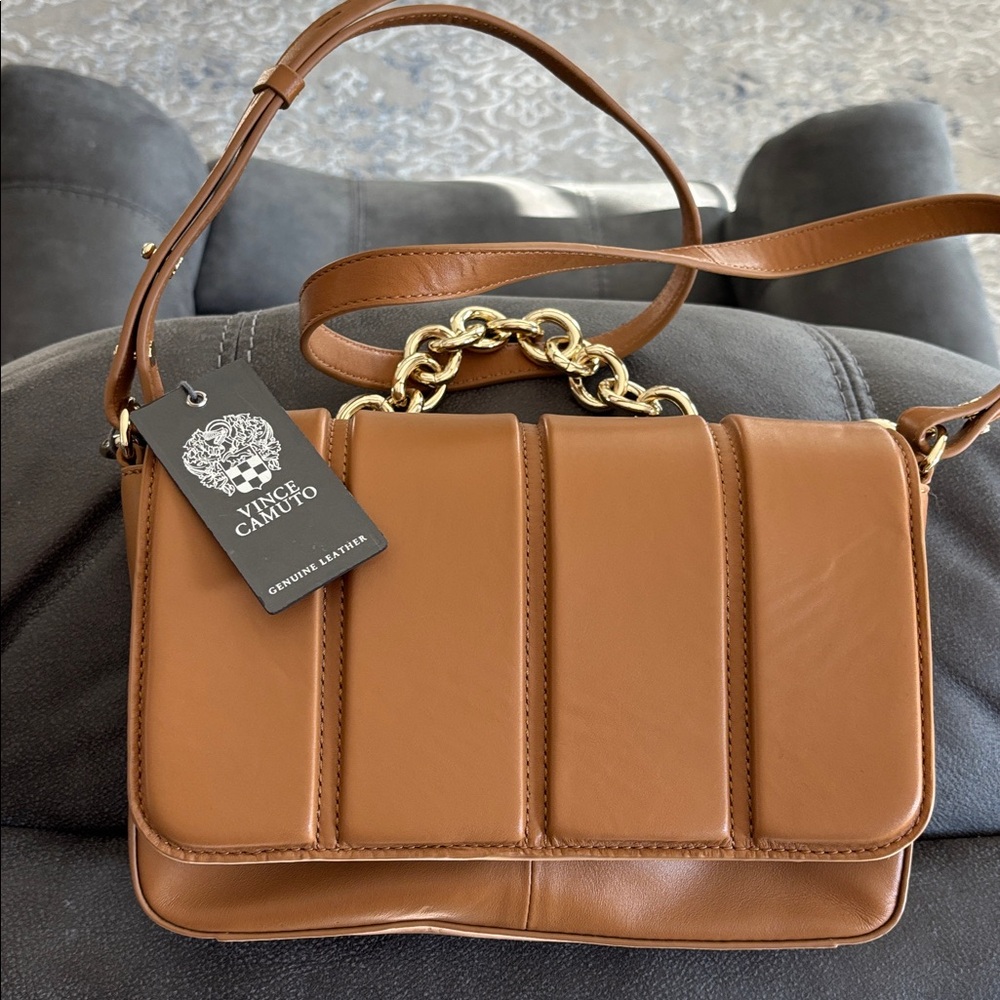 NWT Vince Camuto Genuine Leather Trey Crossbody Rustic Oak Purse $168